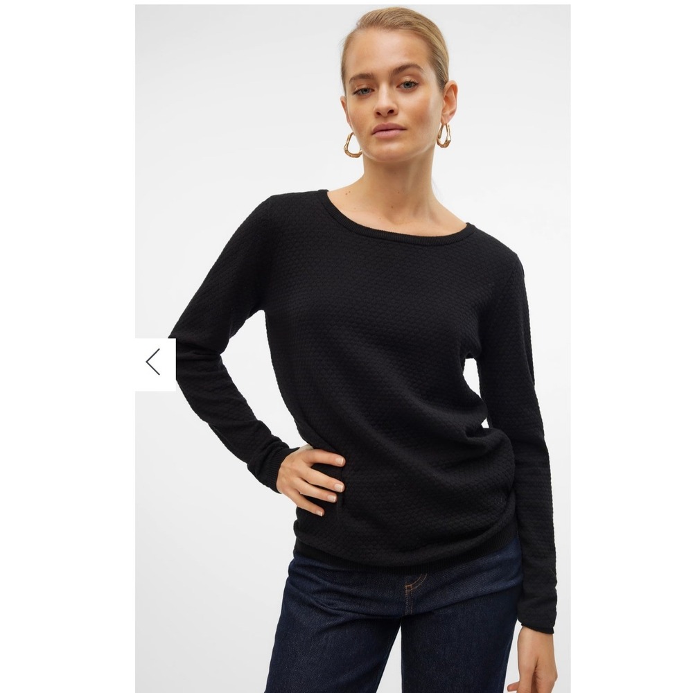 NWT Vero Moda Womens S Sweater Black Organic Cotton Textured Scoop Neck Pullover